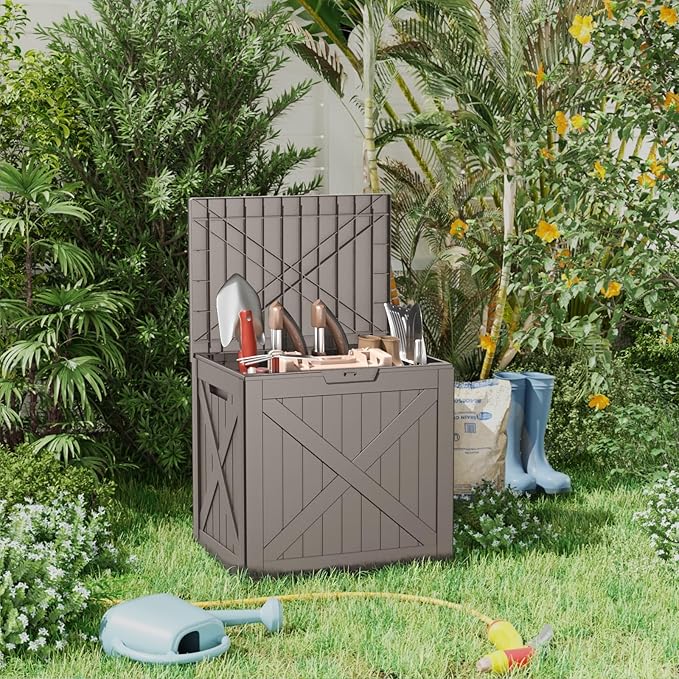 Waterproof Outdoor Storage Box, 32 Gallon Lockable Deck Box, UV-Resistant Outside Storage Bin With Hydraulic Lid For Patio Furniture, Cushion Organizer, Garden Tools, Pool Accessories, Grey