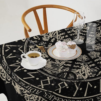 Vintage Viking Pattern Tablecloth, Viking Ancient Runic Helmet of Awe Celtic Dragon Table Cloth Water Resistant Wipeable Table Cover for Farmhouse Party Holiday Kitchen Dinner Table 55x75"