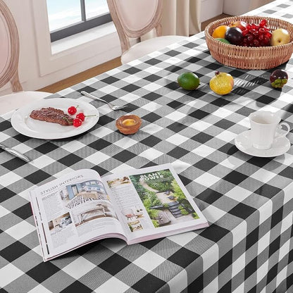 Softalker Gingham Checkered Tablecloth Rectangle - Outdoor Waterproof Buffalo Plaid Table Cloth, Stain Resistant Washable Table Cover for Picnic, Camping - Black and White, 2 Pack - 60 x 120 Inch