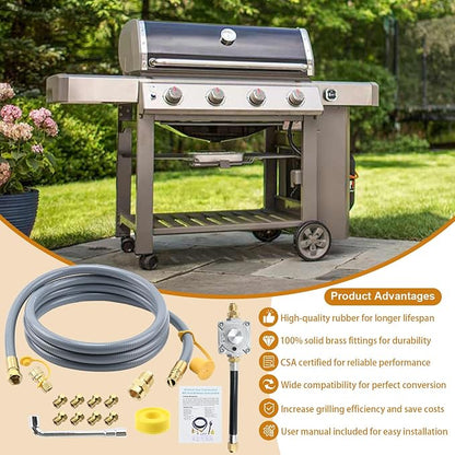 Propane to Natural Gas Conversion Kit for Grill Compatible with weber genesis, genesis II, spirit and spirit II etc,10FT 1/2" Natural Gas Conversion Kit with Regulator for weber Grills