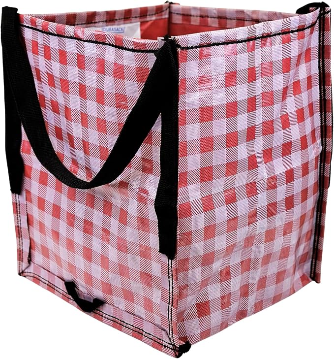 DURASACK Heavy Duty Storage Tote Bag 22-Gallon, Gingham Red | Rugged Woven Polypropylene Moving Bag, Reusable Self-Standing Design, Holds up to 500 Pounds
