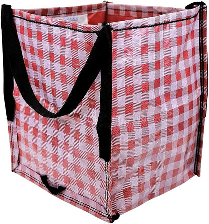 DURASACK Heavy Duty Storage Tote Bag 22-Gallon, Gingham Red | Rugged Woven Polypropylene Moving Bag, Reusable Self-Standing Design, Holds up to 500 Pounds