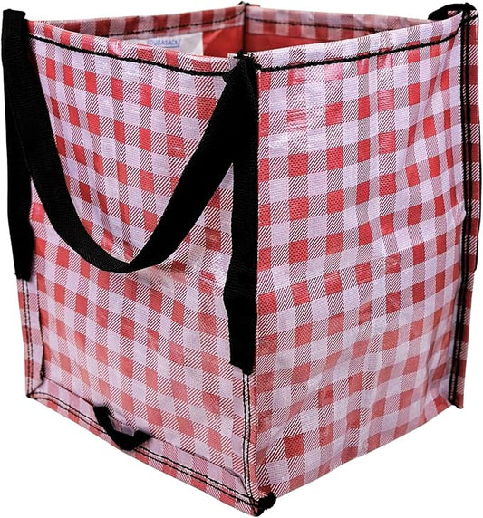 DURASACK Heavy Duty Storage Tote Bag 22-Gallon, Gingham Red | Rugged Woven Polypropylene Moving Bag, Reusable Self-Standing Design, Holds up to 500 Pounds