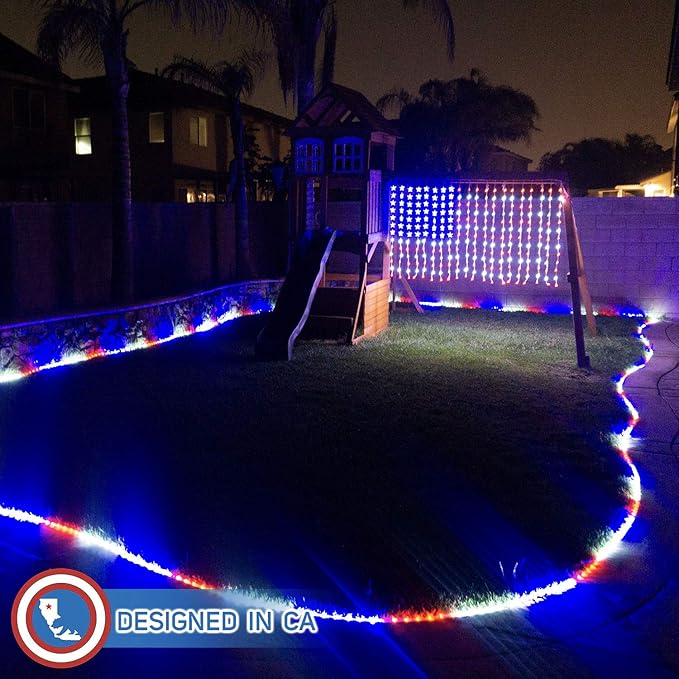 Russell Decor American Patriotic Flag Lights Curtain Lights with Stars Outdoor Indoor Waterproof Festival Party Red White Blue (6 ft x 3.5 ft)