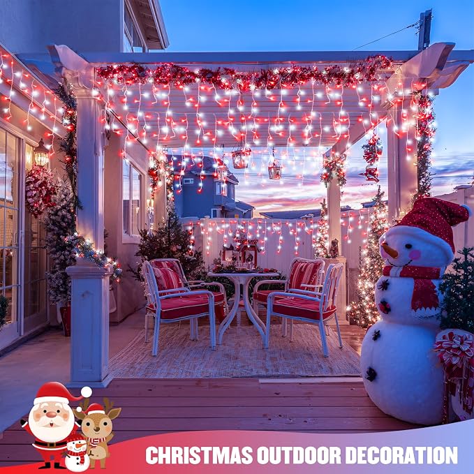 JMEXSUSS 400 LED 38.8 Ft Red and White Icicle Christmas Lights for Outside | Connectable Icicle String Lights Plug in with Remote, 8 Modes Christmas Lights Indoor Outdoor for Party Christmas Eave Decor
