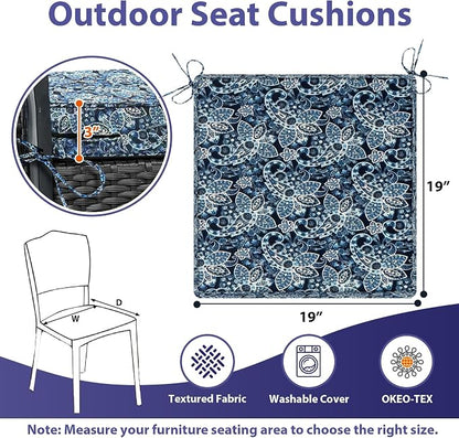 IPYNBAP Outdoor Chair Cushions Set of 4 -Waterproof Outdoor Seat Cushions for Patio Furniture, Patio Chair Cushion with Handle and Ties, Out Door Chair Pads,19x19x3-Square, Green Paisley