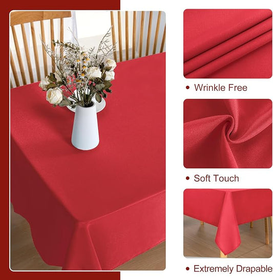 DWCN Red Christmas Rectangle Tablecloth - 60 x 84 Inch - Waterproof Stain and Wrinkle Resistant Washable Table Cloth, Decorative Fabric Table Cover for Kitchen Dining Room Party and Outdoor Use