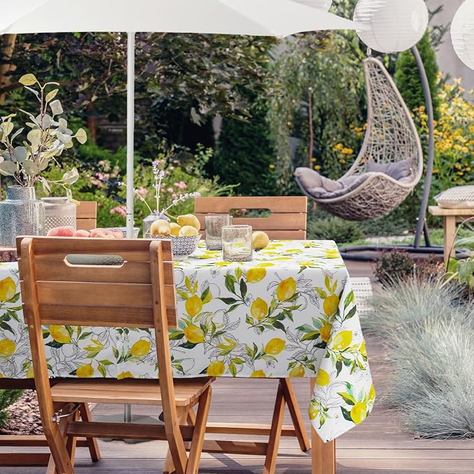 Outdoor Tablecloth with Umbrella Hole Lemon Print Outdoor Table Cover, Windproof & Easy Install Patio Tablecloth for Picnic, Garden, Backyard & Summer Parties 60 x 102 in