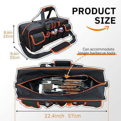 Grill Tool Storage Bag, 22"Large Capacity BBQ Tool Bag with 6 Pockets, 1680D Heavy Duty Blackstone Griddle Accessories Storage, Outdoor Camping Utensil Organizer with Shoulder Strap, Bag Only