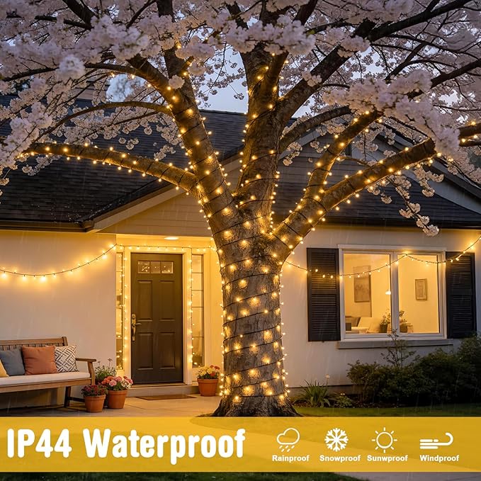 JMEXSUSS 250 LED Warm White Christmas Lights Outdoor Waterproof - 91.5ft Twinkle String Lights Indoor Plug in with 8 Modes for Bedroom Wedding Party Tree Garden Patio Decorations