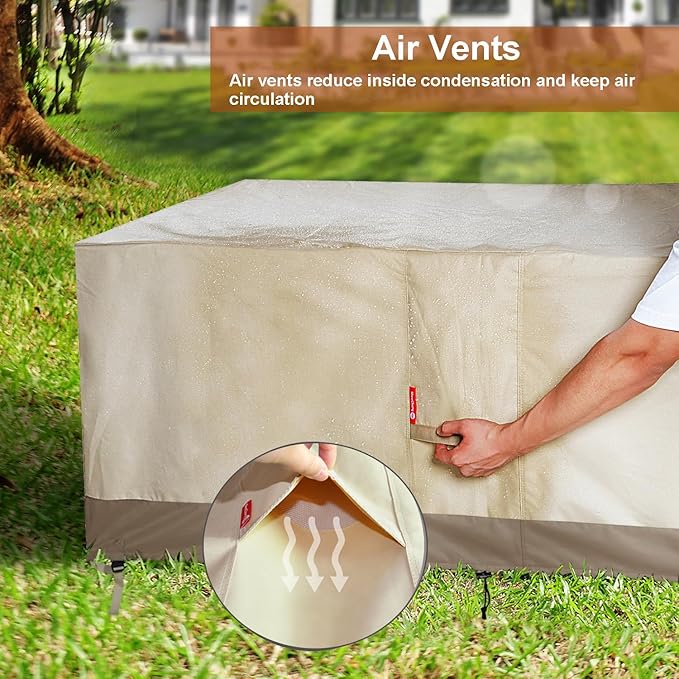 SheeChung Fire Pit Cover Rectangular 58"L x 28"W x 24"H,Waterproof 600D Heavy Duty Outdoor Fire Table Covers,56",57",58" Rectangular Cover Fits Propane Gas Fire Pit,Deck Box,Beige