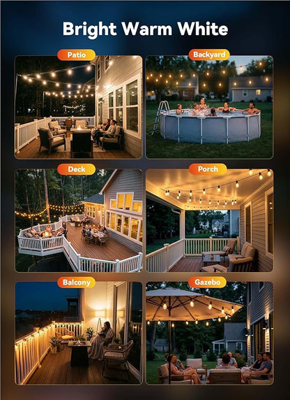 Minetom 164FT Outdoor String LED Patio Lights Waterproof,Shatterproof S14 Vintage Edison Bulbs,Commercial Grade Outside Hanging Lights Waterproof for Porch Deck Garden Backyard Balcony Cafe Bistro