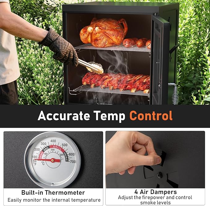 MAT EXPERT Vertical Charcoal Grills, 40" Multiple People BBQ Smoker Grill w/Removable Water Pan & Grill Grates, 4 Adjustable Air Dampers, Built-in Thermometer, Outdoor Charcoal Smoker for Backyard