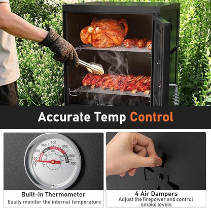 MAT EXPERT Vertical Charcoal Grills, 40" Multiple People BBQ Smoker Grill w/Removable Water Pan & Grill Grates, 4 Adjustable Air Dampers, Built-in Thermometer, Outdoor Charcoal Smoker for Backyard