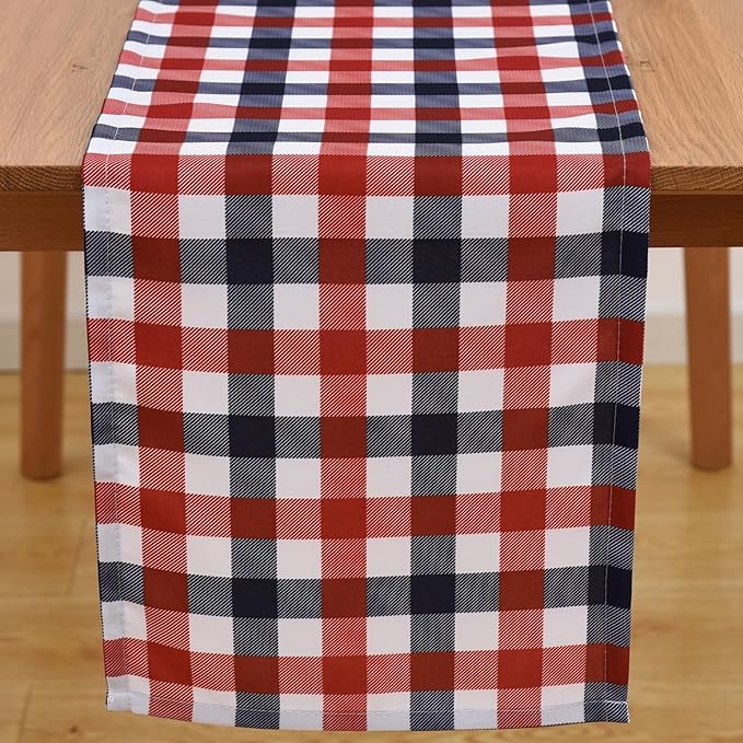 Waterproof Checkered Tablecloth Runner Fabric - Rectangle 12x108 Inch Classic Gingham Buffalo Plaid Table Cover for Indoor/Outdoor Use - for Kitchen, BBQs, and Parties