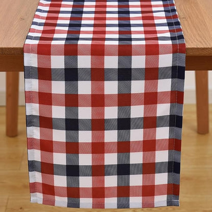 Waterproof Checkered Tablecloth Runner Fabric - Rectangle 12x108 Inch Classic Gingham Buffalo Plaid Table Cover for Indoor/Outdoor Use - for Kitchen, BBQs, and Parties