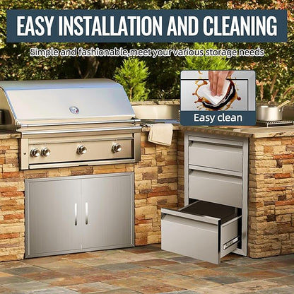 Outdoor Kitchen Drawer 14 x 21 x 23 inch Flush Mount BBQ Triple Layer Drawer, Durable Stainless Steel Kitchen Drawer Outdoor Kitchen Access Drawer for BBQ Island Patio
