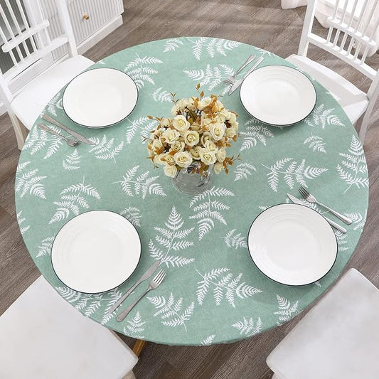 Walrus Round Vinyl Fitted Tablecloth with Flannel Backing Elastic Edge Design Table Cover Waterproof Oil-Proof PVC Table Cloth Stain-Resistant Best for 37"-44" Round