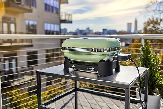 Weber Lumin Compact Electric Grill, Light Green, with Lumin Compact Grill Stand