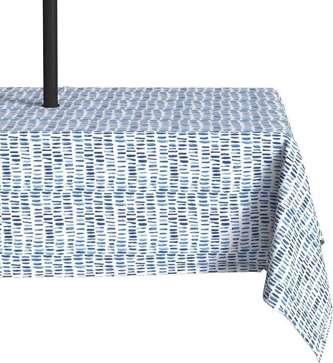 LVTXIII Outdoor Tablecloth with Umbrella Hole and Zipper, 60 x 84 Inch Water-Repellent Patio Table Cloth, Rectangle Table Covers for Backyard Garden, Pebble Blue