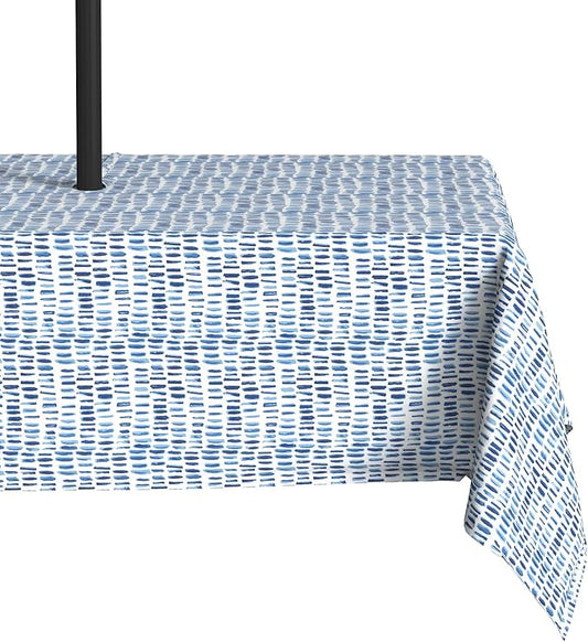 LVTXIII Outdoor Tablecloth with Umbrella Hole and Zipper, 60 x 84 Inch Water-Repellent Patio Table Cloth, Rectangle Table Covers for Backyard Garden, Pebble Blue