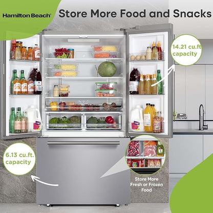 Hamilton Beach HBF2067 French Door Full Size Refrigerator with Freezer Drawer, 20.3 cu ft, Stainless Steel