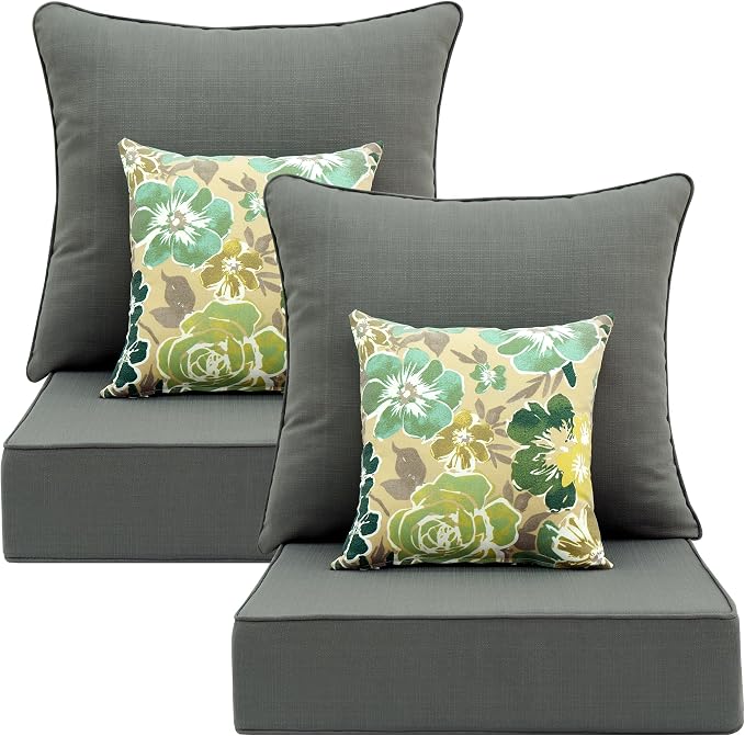 Deep Seat Patio Cushions Set 24 in x 24 in,Olefin Outdoor Seat Cushion,Patio Furniture Cushions with Removable Cover,Rain-Proof and Fade Resistant Deep Seat Bottom & Back Cushion, Set of 2