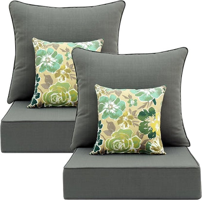 Deep Seat Patio Cushions Set 24 in x 24 in,Olefin Outdoor Seat Cushion,Patio Furniture Cushions with Removable Cover,Rain-Proof and Fade Resistant Deep Seat Bottom & Back Cushion, Set of 2