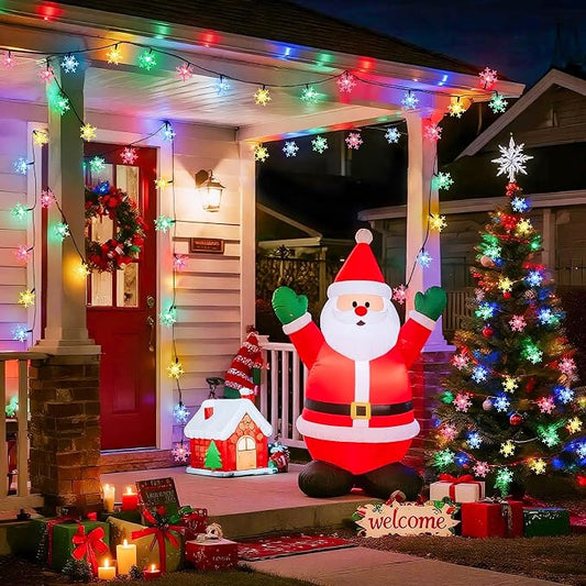 JMEXSUSS 2 Pack Solar String Lights Outdoor, 50 LED 30.6ft, Snowflake | Outdoor Waterproof, Multicolor, 8 Modes Solar Christmas Lights for Garden Patio Yard Tree Party Christmas Decorations