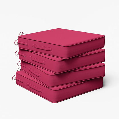 Outdoor Chair Cushion 22 x 22 x 4 Inches Patio Furniture Outdoor Waterproof Seat Cushion, Patio Chair Cushion with Handles and Ties, Square Dining Chair Cushion Set of 4, Pink