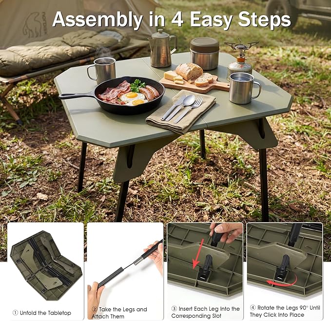 Folding Camping Table, 2-in-1 Adjustable Height Portable Outdoor Aluminum Camp Desk with Carrying Bag, Lightweight Foldable Table for Picnic, Beach, BBQ, Hiking, Fishing, Travel (Green)