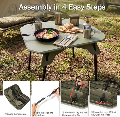 Folding Camping Table, 2-in-1 Adjustable Height Portable Outdoor Aluminum Camp Desk with Carrying Bag, Lightweight Foldable Table for Picnic, Beach, BBQ, Hiking, Fishing, Travel (Green)