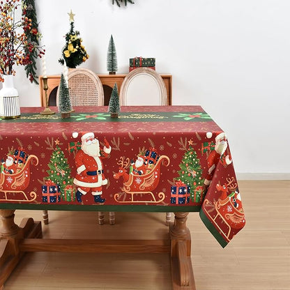 Christmas Tablecloth Heavy Duty Vinyl Red 54x108 inch Square Christmas Table Cloth Reusable Waterproof Foldable Plastic Tablecloths PVC Xmas Table Cover for New Year Party Decor
