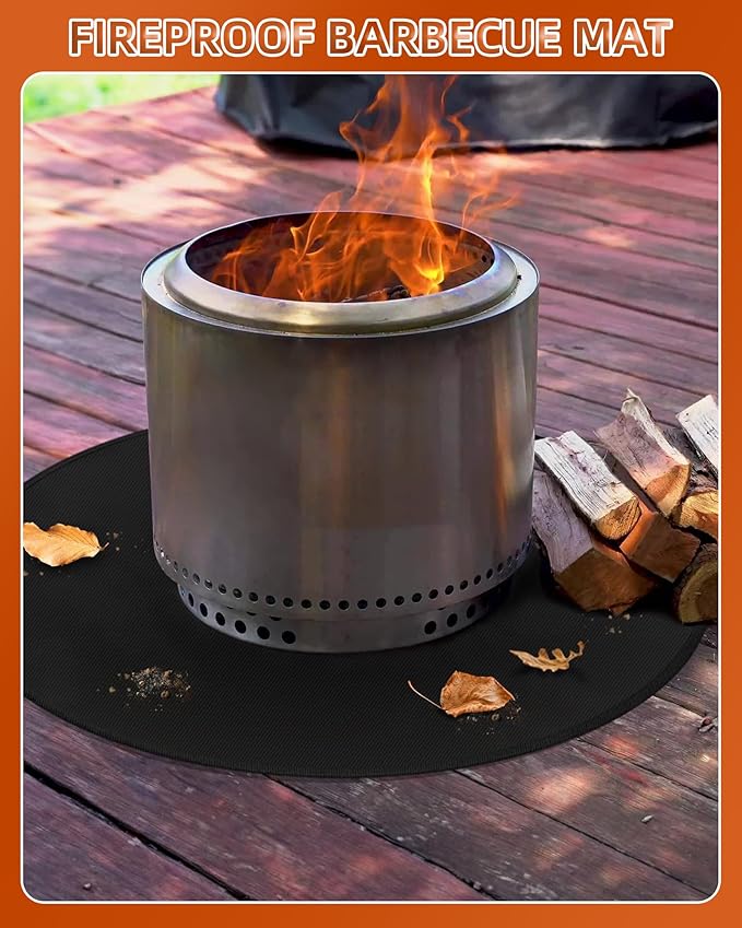 40" Round Fireproof Grill Mat for Deck & Patio, Double-Sided Silicone Coated Fiberglass, Heat Resistant Up to 2000°F, Reusable Under Grill Deck Protector for Fire Pit, Smokeless Stove, Outdoor BBQ