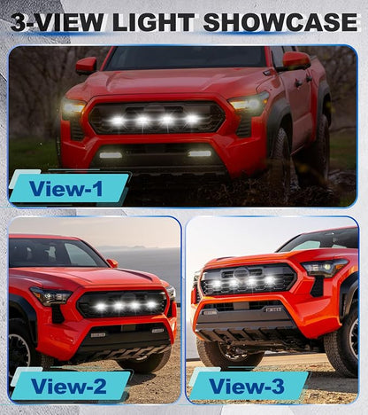 Grill Lights for Toyota Tacoma 2024-2026 Accessory TRD Sport Off Road,White | Direct-Snap Raptor Lights Tacoma 4th Gen Front Grille OEM-Style LED Design, IP68 Waterproof, Enhanced Night Visibility