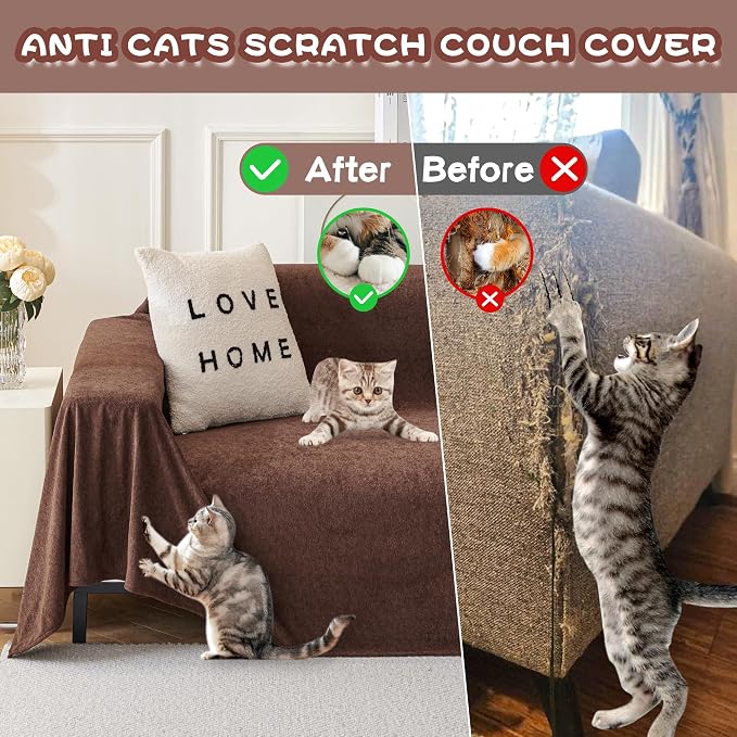 MYSKY HOME Sofa Covers Washable Couch Cover for Dogs Sofa Cover Furniture Protector Sofa Slipcovers for Dogs Water Resistant Furniture Protector Cover, Soft Non Slip Sofa Covers, 91" x 134", Chocolate
