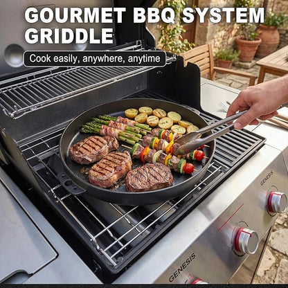 Cast Iron Griddle Gourmet BBQ Griddle 7421 for Weber 22 Inch Charcoal Grill, Cast Iron 13" Griddle Pan Easy To Clean Cast Iron Skillets Use In The Oven, On The Stove or Grill, Over A Campfire