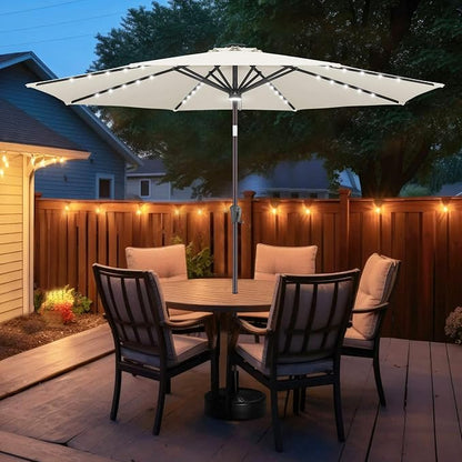 FLAME&SHADE Solar Patio Umbrella with a Centre Light, 11 FT Ivory | 40 LED Lights, UV Protection, Waterproof, Porch Deck Outdoor Umbrella for Pool, Backyard, Garden, Provides Evening Lighting