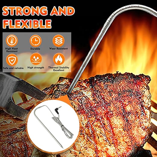 Replacement Waterproof Meat Probe 2 Pcs Compatible with Traeger Wood Pellet Grills and Smoker, 3.5 mm Plug Meat BBQ Digital Thermostat Probes with Grommets and Stainless Steel Grill Holder kit