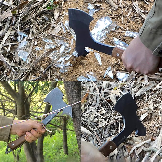 ⁠Tactical Tomahawk Axe, Survival Camping Throwing Axe with Leather Sheath & Gift Box - High Carbon Steel Blade, Acacia Wood Handle for Outdoor Survival Gear, Emergency Tool by ToughEdge⁠
