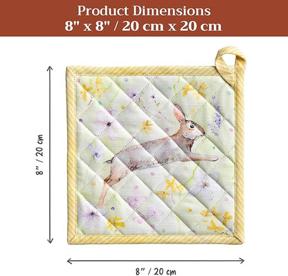 Maison d' Hermine Pot Holders 100% Cotton Heat Resistant Potholders 8" x 8" Hot Pads with Loop BBQ Cooking Baking Hotel Farmhouse Kitchen Handling Hot Pans Spring Summer (Pack of 2, Easter Zest)