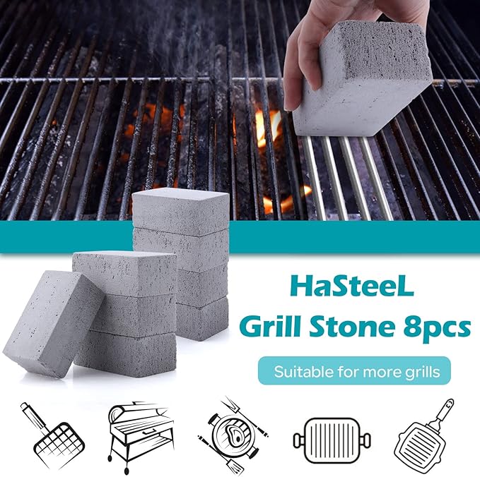 HaSteeL Grill Cleaning Brick, Griddle Pumice Stone for Removing Stains Kit of 8, Commercial Grade Grill Block Cleaner Accessories for Flat Top, Racks, Cast Iron, Sink, Effective & Reusable Clean Tool