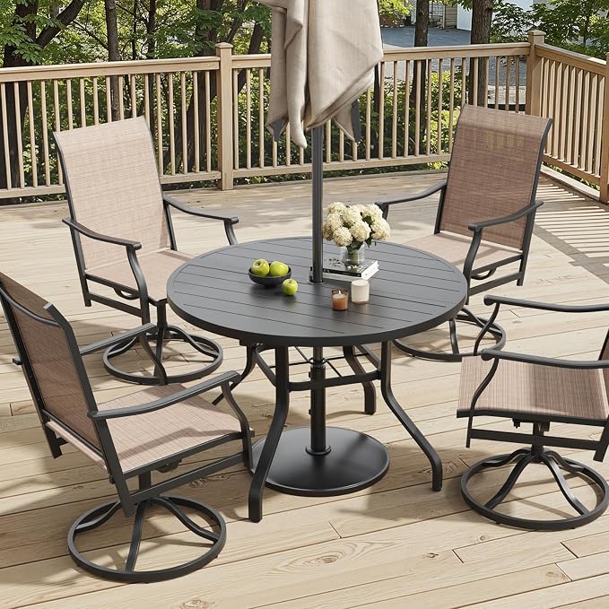 Round Outdoor Dining Table, 41" Round Patio Table with 1.57" Umbrella Hole, Metal Outdoor Dining Tables for Patio, Graden, Backyard and Poolside