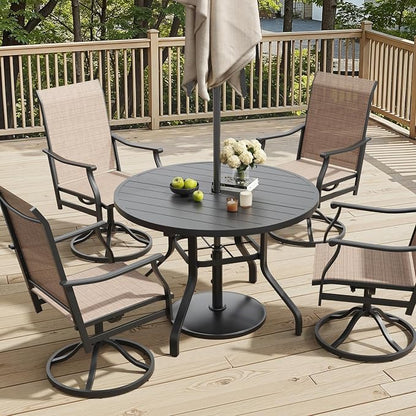 Round Outdoor Dining Table, 41" Round Patio Table with 1.57" Umbrella Hole, Metal Outdoor Dining Tables for Patio, Graden, Backyard and Poolside