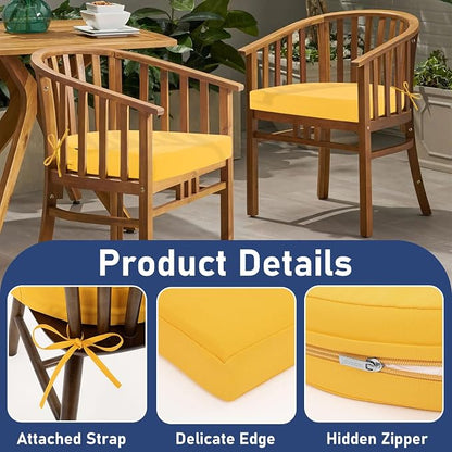 Topotdor Outdoor Chair Cushions Set of 2, 19"x19"x3" Waterproof Patio Chair Cushions for Outdoor Furniture, Round Corner Outdoor Seat Cushions Color Fastness Chair Pads with Ties, Yellow