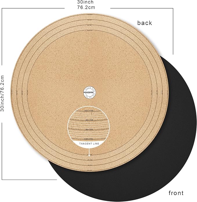 MAIDERN 30 Inch Round Cork & Leather Placemats, Cuttable Size (24-30 Inch), Trimmable Dining Table Mat, Heat Resistant/Non-Slip Table Cover for Kitchen, Office, or Restauran (Black)
