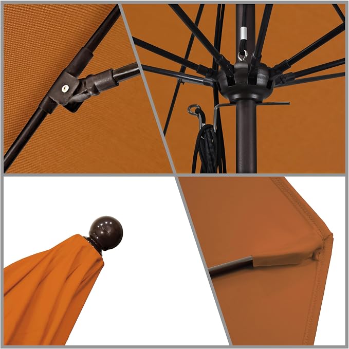 California Umbrella 11' Rd. Venture Series Contract Grade Patio Umbrella, Pulley Open, Bronze Finish, Sunbrella Tangerine