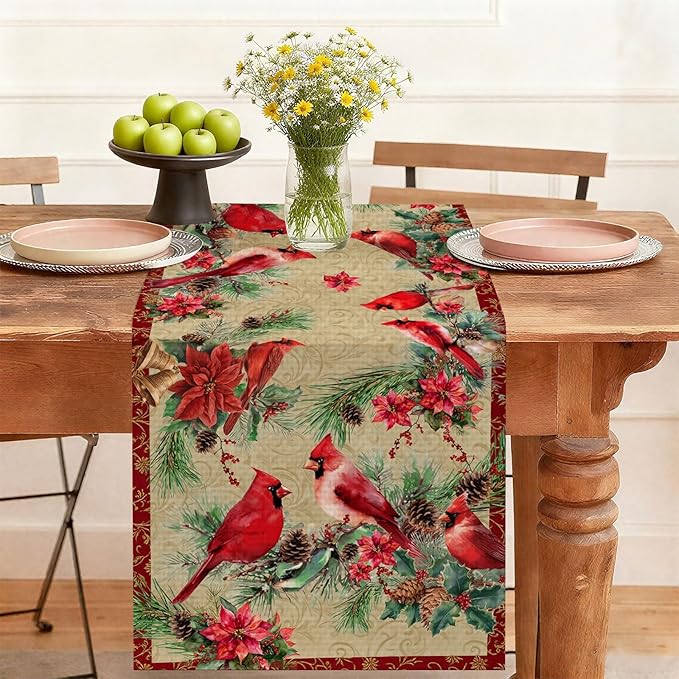 Red Cardinal Bird Table Runner,Dining Decor for Kitchen Coffee Table Family Dinners Holiday Parties Wedding Events Decor(13x72 inch)