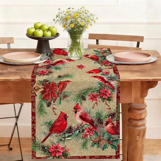 Red Cardinal Bird Table Runner,Dining Decor for Kitchen Coffee Table Family Dinners Holiday Parties Wedding Events Decor(13x72 inch)