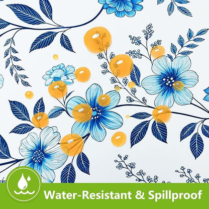 Smiry Spandex Fitted Tablecloth for 8 Foot Rectangle Tables, Washable Picnic Table Cover with Elastic, Stretch Reusable Table Cloth for Outdoor, Camping, Dining & Kitchen (Blue Flower, 30"x96")
